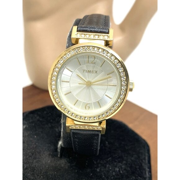 Timex Women's Watch TW2W48900 Indiglo Quartz Gold Black Leather Strap 31mm - Picture 1 of 14